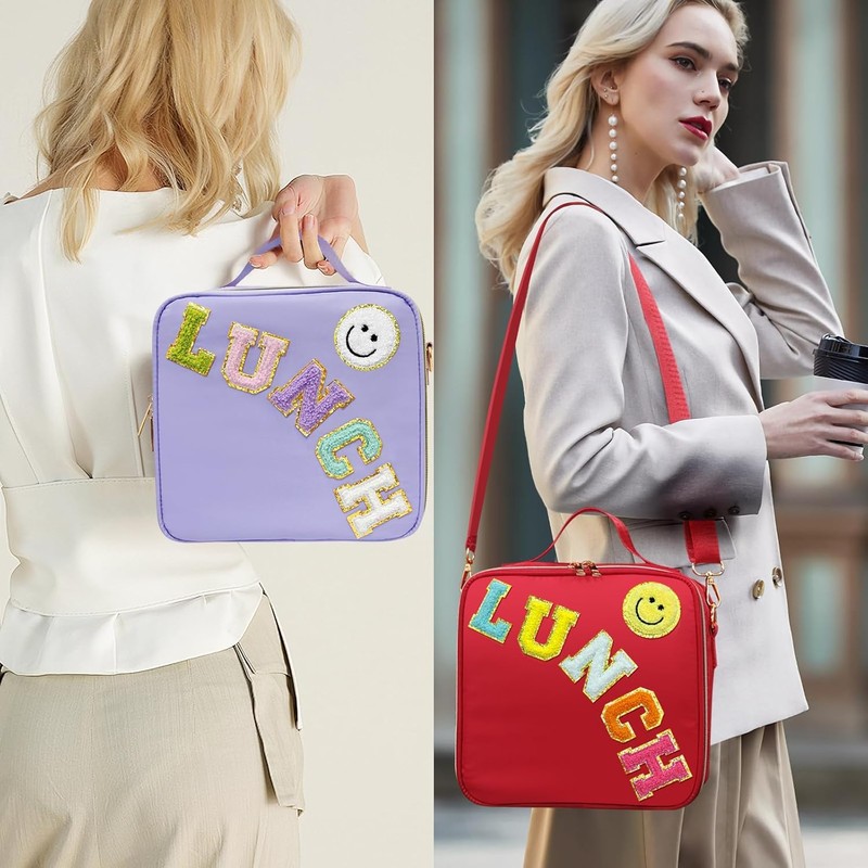 Insulated Lunch Bag, Waterproof Nylon Lunchbox, Purple, Adjustable Strap