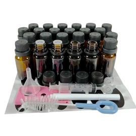 Bioll 15ml (1/2 oz) Essential Oil Dropper Glass Bottle. Refillable Sample Bottles Vials With Orifice Reducer Dropper And Cap For Perfume And Aromatherapy Oils -24Pack (Amber)