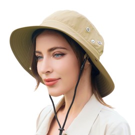 GUTISHI Khaki Fishing Hat UPF 50+ Wide Brim Sun Hat for Men and Women Foldable Beach Summer Bucket hat, Green, One Size