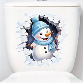 Merry Christmas Wall-Breaking Snowman Toilet Cover Sticker Decals,Spring Flower Leaf Butterfly Waterproof Toilet Lid Tank Seat Decals Cistern Self-Adhesive Bathroom Wall Sticker