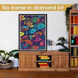 Bimkole 5D Diamond Art Kits for Adults Fish, Full Drill DIY Rhinestone Embroidery Set Paint with Diamonds Art by Number Kits Cross Stitch Home Wall Craft Decoration 12x16 Inch