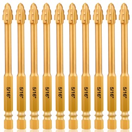 HPHOPE Upgraded 5/16" Four-Flute Eccentric Drill Bit Set 10Pcs, New Hex Shank Ultra-Hard Carbide Triangle Drill, Multifunction Masonry Drill Bits Set, Four-Edged Serrated Concrete Drill Bit Set 10Pcs