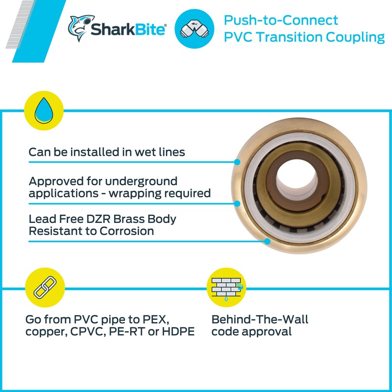 SharkBite 1/2 Inch CTS x 1/2 Inch PVC Transition Coupling,