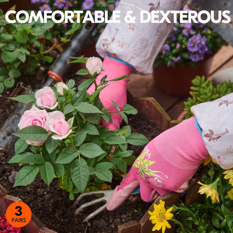 Vgo... 3Pairs Gardening Gloves Ladies,Safety Working Gloves,Non-Slip Nitrile coating,Dipping Gloves(NT2110)