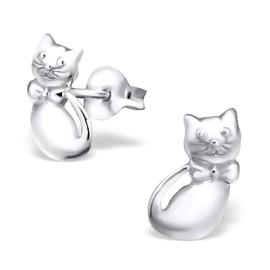 Monkimau Girls' Cat Stud Earrings 925 Sterling Silver, Sterling Silver, No Gemstone