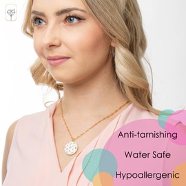 MAX + STONE Gold Statement Necklace for Women with White Enamel & Multi-Gemstone | 14K Gold Plated over 925 Sterling Silver Colorful Pendant Necklace | Hypoallergenic Enamel Pendant on 20” Chain