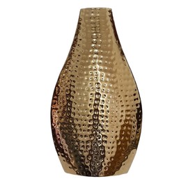 IHI EST. 1986 Contemporary Hammered Design - Narrow Neck - 17 x 8.25 Inch Polished Gold Tone Stainless Steel Flower Vase