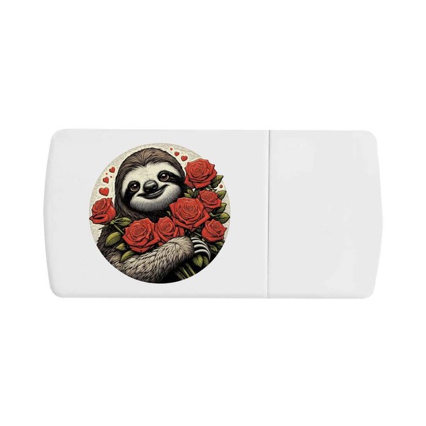 'Romantic Sloth with Red Roses' Pill Box with Tablet Splitter