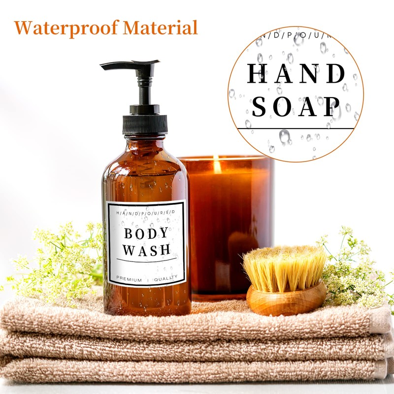 12PCS Waterproof Hand Soap Labels for Bottles, Bathroom/Kitchen Hand Soap