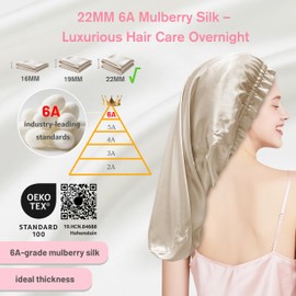 townssilk Silk Bonnet for Sleeping, 100% 22 Momme Mulberry Silk for Women, Luxurious, Breathable, Fits Secure Overnight & Pressure Free, Ideal for Long & Curly Hair - Taupe 80 cm