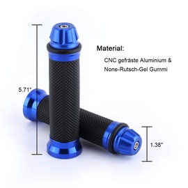 Keenso 7/8" Motorcycle Handlebar Grips, CNC Aluminum Rubber Hand Grips, Universal Antiskid Handlebars Hand Grips Rubber Gel Handlebar for Handle Bar Bike Bicycle (Blue) Motorbike Accessories