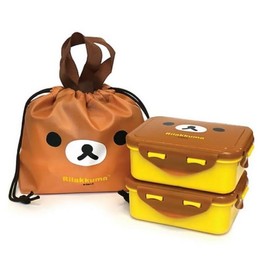 Generic Cute Bear Bento Box, Lunch Box with Bag, Snack Containers Set, 4.9 x 3.6 x 1.9 inches (Brown), Medium