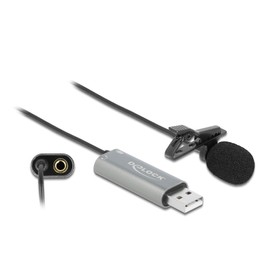 Delock USB Ties Lavalier Microphone Omnidirectional 24 Bit / 192 kHz with Clip and 3.5 mm Stereo Jack Headphone Jack