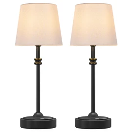 ONEWISH Cordless Table Lamps Set of 2 - Battery Powered Lamp, 4000mAh Rechargeable, Stepless Dimmable, Wireless Lamp with Fabric Shade, Warm Ambient Light for Bedside, Dining, Patio, Bathroom(Black)