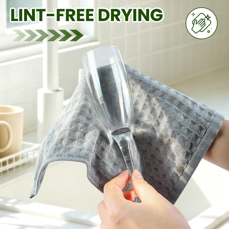 samsto Kitchen Cloths 100% Cotton, Grey Waffle Dish Cloths for
