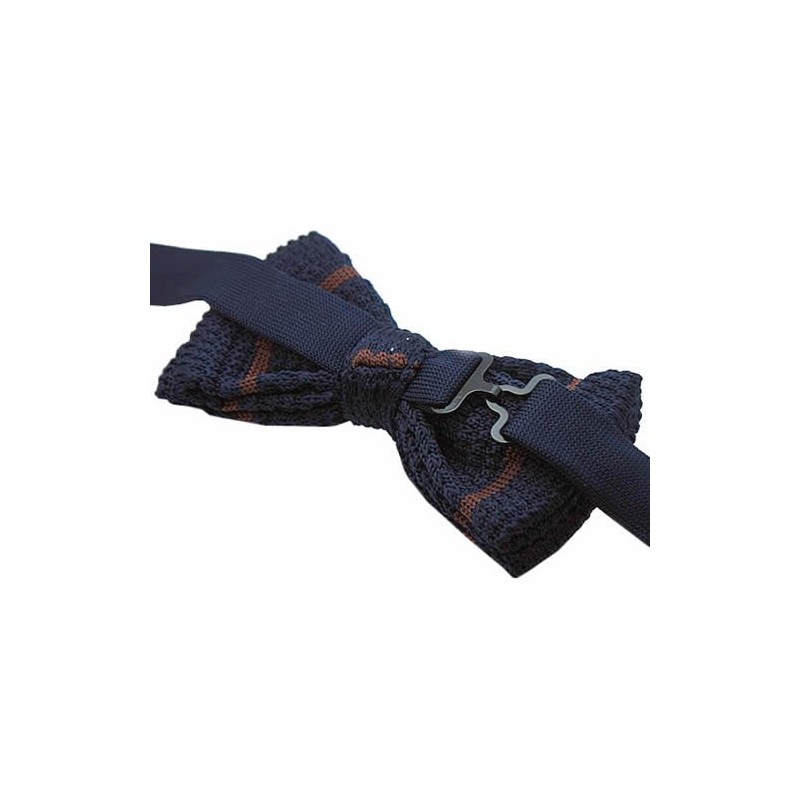 Navy Brown Line Knit Bow Tie bt00098