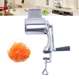 Manual Potato Grater, Stainless Steel Vegetable Slicer, Manual Drum Cutter, Grater Machine with 5 Drums, Kitchen, Easy to Use, Silver, 10 x 24 cm