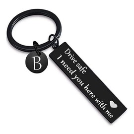 IKANOO Drive Safe Keychain 26 Letter Keychain Drive Safe I Need You Here With Me Gifts For Christmas Birthday Gifts (BlackB)