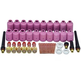 RIVERWELD TIG Gas Lens Collets Bodies 45V 10N Series Large Diameter Alumina Nozzle Ceramic Cups 54N14 8#, 54N15 7#, 54N16 6#, 54N17 5#, 54N18 4# for PTA DB SR WP 17 18 26 TIG Welding Torch 43pcs
