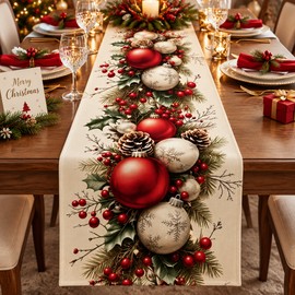 Christmas Table Runner for Holiday Home Decor – Festive Rectangular Dining Table Cover for Christmas Party & Family Gatherings