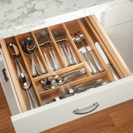 Fox Valley Traders Bamboo Expandable Cutlery and Utensil Drawer Organizer by HMP, Adjustable Drawer Organizer