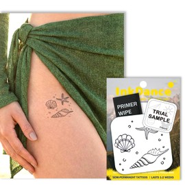 Semi-Permanent Tattoo, Minimalist Ocean Seashell Starfish Conch Line Art, Beach, Long Lasting Temporary Tattoos, Waterproof Plant-Based Ink, Lasts 1-2 Weeks, Color Develops in 24 Hours MNF024
