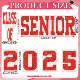 Yinkin Senior Class of 2025 Iron on Patches Glitter Senior Iron on Patches 2025 Graduation Decals Graduate Skirts T Shirts Cap Letters Transfer for Fabric Clothing DIY Crafts(Red)