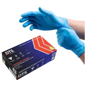 DTS Defend Nitrile Gloves - Disposable Gloves Box of 100 - Super Strong Heavy Duty Blue Gloves - PPE Gloves - Free from Latex Gloves (Medium)