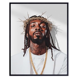 Cool African American Black Jesus - Rap Hip Hop Black Culture Jesus Christ for Christian Men - Mens Christian Wall Art Decor - Black Wall Art for Men - Religious Wall Art Prints - Black Men Wall Decor
