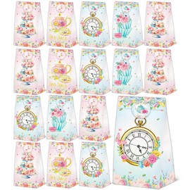 24 Pcs Tea Goodie Bags Floral Party Gift Bags with Stickers -TeaThemed Birthday Party Favor Bags for Wedding Events Decoration Supplies
