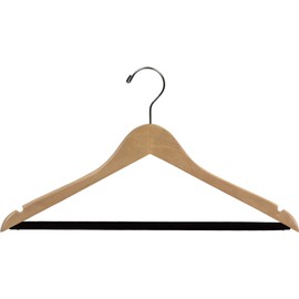 Wooden Suit Hangers with Natural Finish and Velvet Non-Slip Bar, Space Saving Flat Hanger with Chrome Swivel Hook & Notches (Set of 25) by The Great American Hanger Company