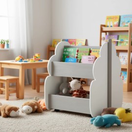 Kids White Gray Wooden Bookshelf With Universal Wheels For ChildrenColor: Gray