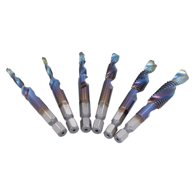 6Pcs Spiral Tap Drill Multifunctional HighSpeed Steel Hex Shank Drill