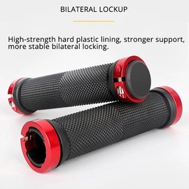 MTB Bicycle Handlebar Grips – Anti-Slip Rubber Lock-On Bike Grips with Aluminum Alloy Clamp for Mountain Bike, BMX & Road Bikes