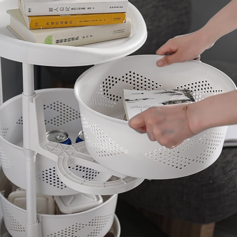 ATOLOMOTOR 5-Tier Rotating Fruit Vegetable Rack with Wheels, Kitchen Carts