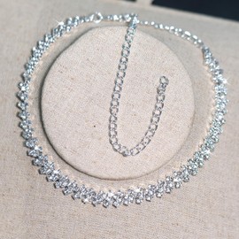 Rhinestone Choker Necklace for Women Silver Diamond Choker Necklaces for Women Sparkly Crystal Rhinestone Necklace for Women Silver Chokers for Women Party Prom Wedding Jewelry Accessories-silver
