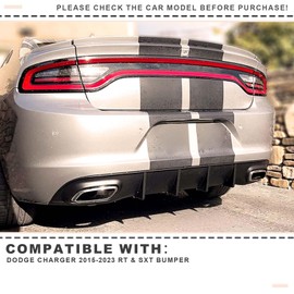 KETAI, Rear Diffuser Compatible with 2015-2024 Dodge Charger RT & SXT Bumper 4 Shark Fin Rear Bumper Square Exhaust Lower Lip Diffuser ABS Plastic (Rock Style)