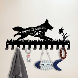 SUPERDANT Dog Key Holder Wall Mount Animal Key Hanger 12 Hooks Farmhouse Key Holder for Wall German Shepherd Flower Key Rack Metal Key Organizer Hooks for Dog Leash Home Kitchen Entryway Front Door