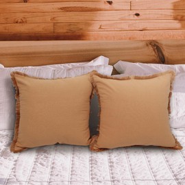 Betadistor Cotton Cushion Covers 45 x 45 cm Set of 2 Square Throw Pillow Cases Decorative Bedroom Cushion Covers for Sofa Living Room Car with Invisible Zipper 18 x 18 Inch, Ochre, 518-0385