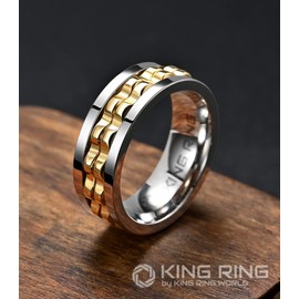 King Ring 8mm Gear Spinner Ring – Ultra Polished Fidget Ring for Men & Women Stainless Steel Ring K12 – Silver Gold 13