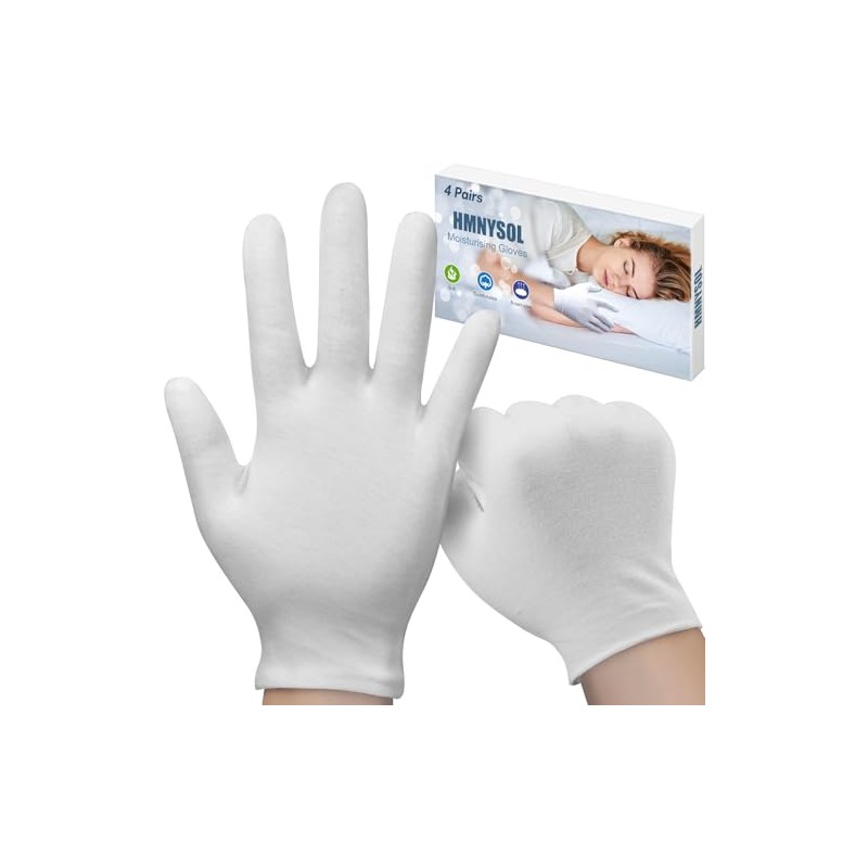 White Cotton Gloves for Dry Hands Sleeping Eczema, 6 Pairs(12
