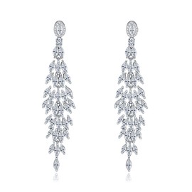 QUKE Bright Zirconia Austrian Crystal Chandelier Dangle Long Drop Chain Wedding Earrings For Women Girls Brides Jewellery