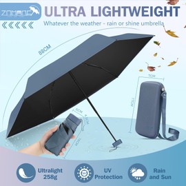 ZOMAKE UV Mini Umbrella - Lightweight Travel Umbrellas 99% UV Protection, Small Compact Portable for Women Men Kids Multiple Colors (Blue)