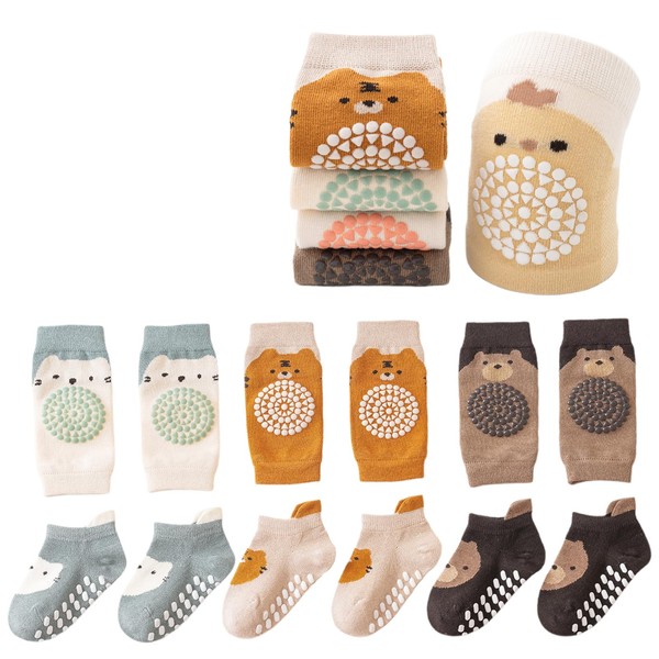 Feidoog Baby Crawling Anti-Slip Elastic 3 Pairs Knee Pads and