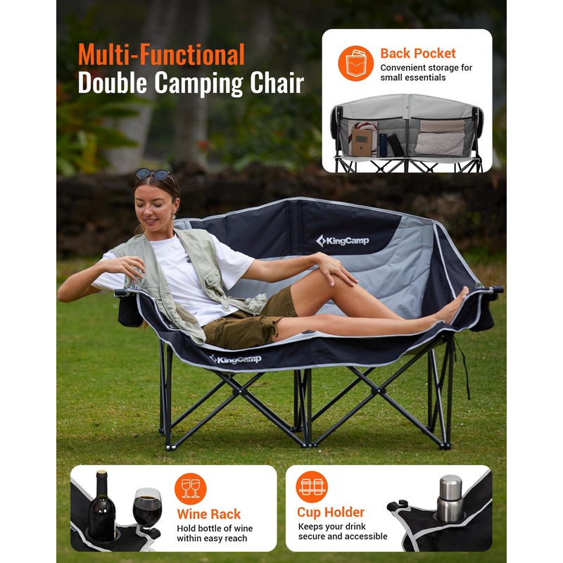KingCamp Oversized Double Camping Chair, Heavy Duty 880lbs with Padded