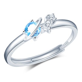 CPSLOVE Elegant Women's Silver Adjustable Rings 925 Sterling Silver Girls Creative Planet Star Zircon Ring Open Ring Pair Rings, Cubic Zirconia