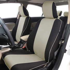FH Group Car Seat Covers Three Row 8 Seater Cloth Car Seat Covers with Piping (Airbag and Split Ready) - Universal Fit for Cars Trucks & SUVs Beige/Black