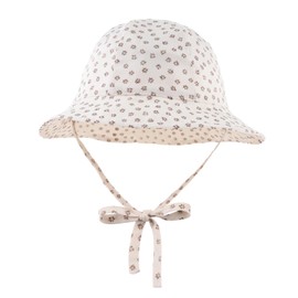 MniJiza Baby Girl Sun Hat Infant Wide Brim Beach Hats Toddler Summer Bucket Hat Kids Outdoor Adjustable Hats (6-24M, Coffee Flower)