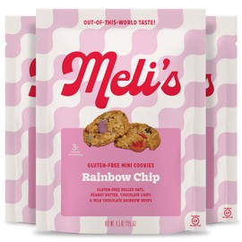 Meli’s Mini Cookies - Rainbow Chip - Gluten Free Snacks, Plant Based Oatmeal Cookie Rainbow Drops, Chocolate Chips, and Crunchy Peanut Butter, Homemade Style with Rolled Oats, Gourmet Flavor, 3-Pack Bundle