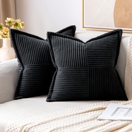 MIULEE Decorative Throw Pillow Covers for Couch Bed Livingroom 16x16 Inch Set of 2 Black Boho Accent Throw Pllows Broadside Striped Patchwork Soft Corduroy Pillowcases
